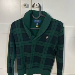 Polo by Ralph Lauren Green Plaid Shawl Collar Sweater